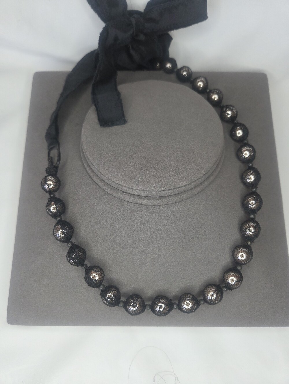 Dominique Cohen Black Beaded Ribbon-Tie Necklace